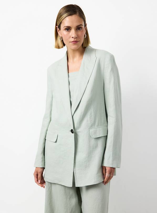 Pale Green Linen Longline Blazer 18